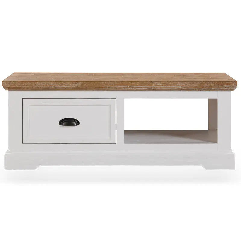Coffee Table, Paddington collection, acacia timber, greywash finish, brushed white accents, spacious surface, elegant design, versatile furniture, living room decor.