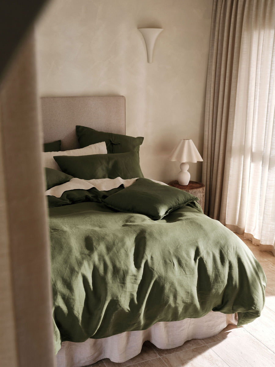 Pure Linen Nimes Moss Quilt Cover Set