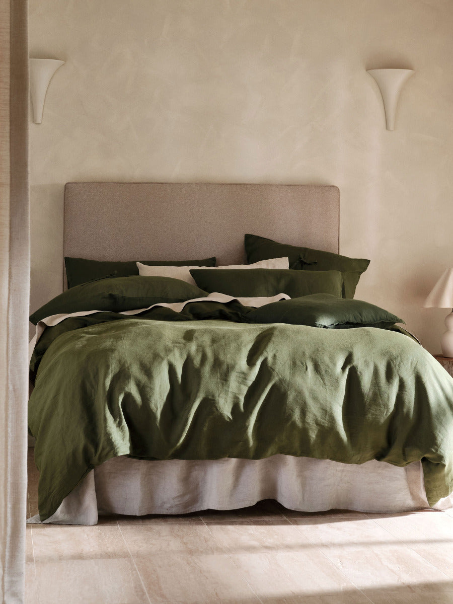 Pure Linen Nimes Moss Quilt Cover Set