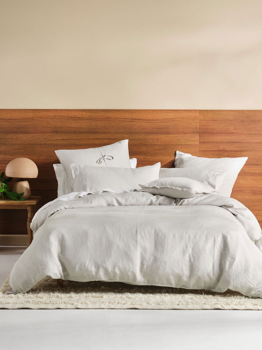 Pure Linen Nimes Pale Grey Quilt Cover Set