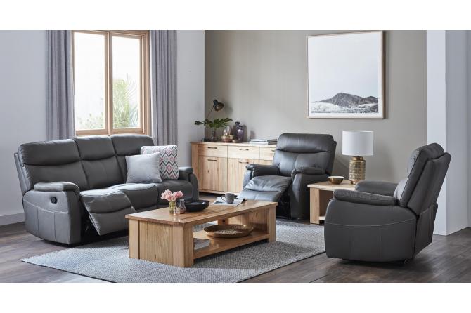 Houston Leather 3 Seater with 2 Recliner Chairs