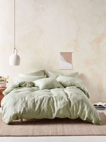 Pure Linen Nimes Wasabi Quilt Cover Set