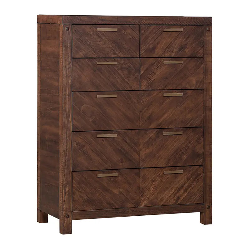 Colchester Tallboy, Parquet design tallboy, Natural wood dresser, Elegant storage solution, Luxury tallboy dresser, Space-saving bedroom furniture, Timeless tallboy design, High-quality wood furniture, Sophisticated home decor, Durable wood tallboy