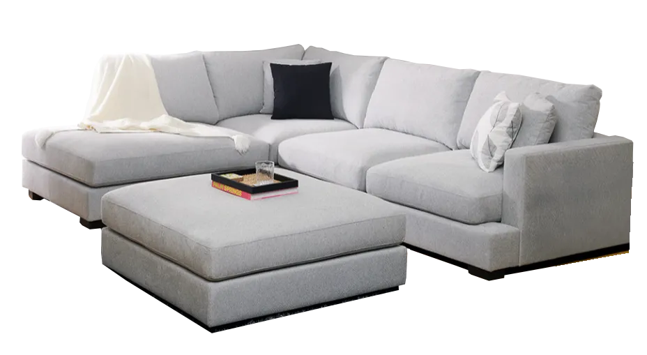 Clovelly Lounge Suite – Chaise + 2.5 Seater + Ottoman in Lilywhite fabric.