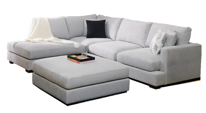 Clovelly Lounge Suite – Chaise + 2.5 Seater + Ottoman in Lilywhite fabric.