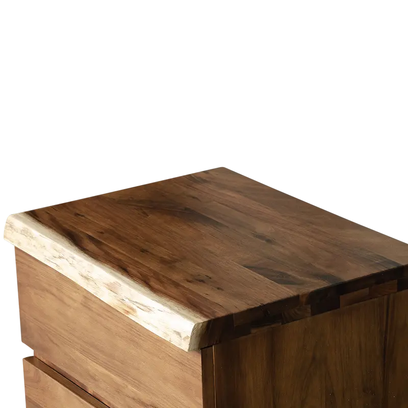 Fortitude Collection bedside table, Tasmanian Blackwood bedside furniture, Rustic wood bedside table, Live edge bedroom decor, Natural wood grain furniture, Blackwood bedside table, Unique live edge design, Organic wood bedside furniture, Handcrafted bedside table, Sleek black recess cavity