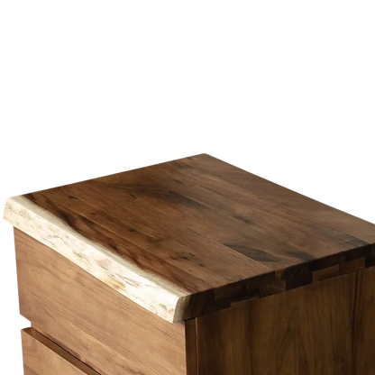 Fortitude Collection bedside table, Tasmanian Blackwood bedside furniture, Rustic wood bedside table, Live edge bedroom decor, Natural wood grain furniture, Blackwood bedside table, Unique live edge design, Organic wood bedside furniture, Handcrafted bedside table, Sleek black recess cavity