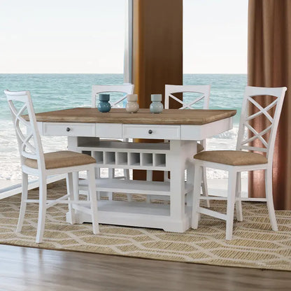 Counter High Table, Bar Table, Paddington range, acacia timber, greywash finish, brushed white finish, VJ panelling, entertainment area, versatile furniture, elegant design, durable construction.