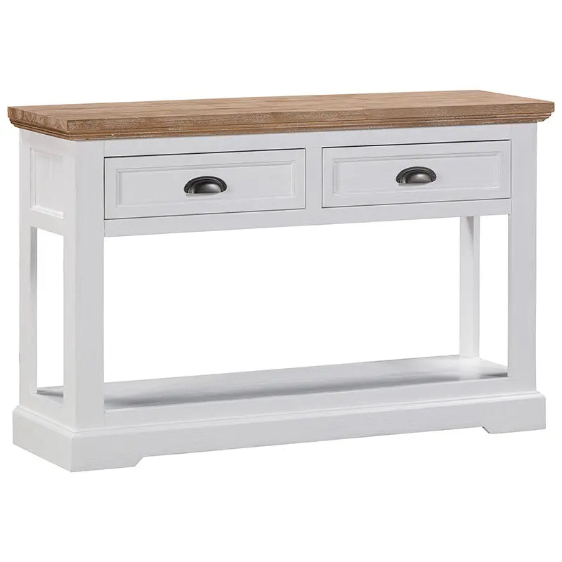 Hall Table, Paddington collection, acacia timber, greywash finish, brushed white accents, sleek design, versatile furniture, entryway decor, hallway furniture.