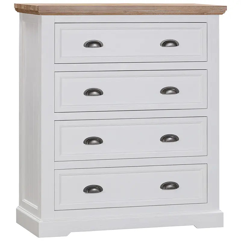 Tall Boy furniture, Paddington range, acacia timber, greywash finish, brushed white finish, VJ panelling, bedroom decor, storage solution, elegant design, versatile furniture.