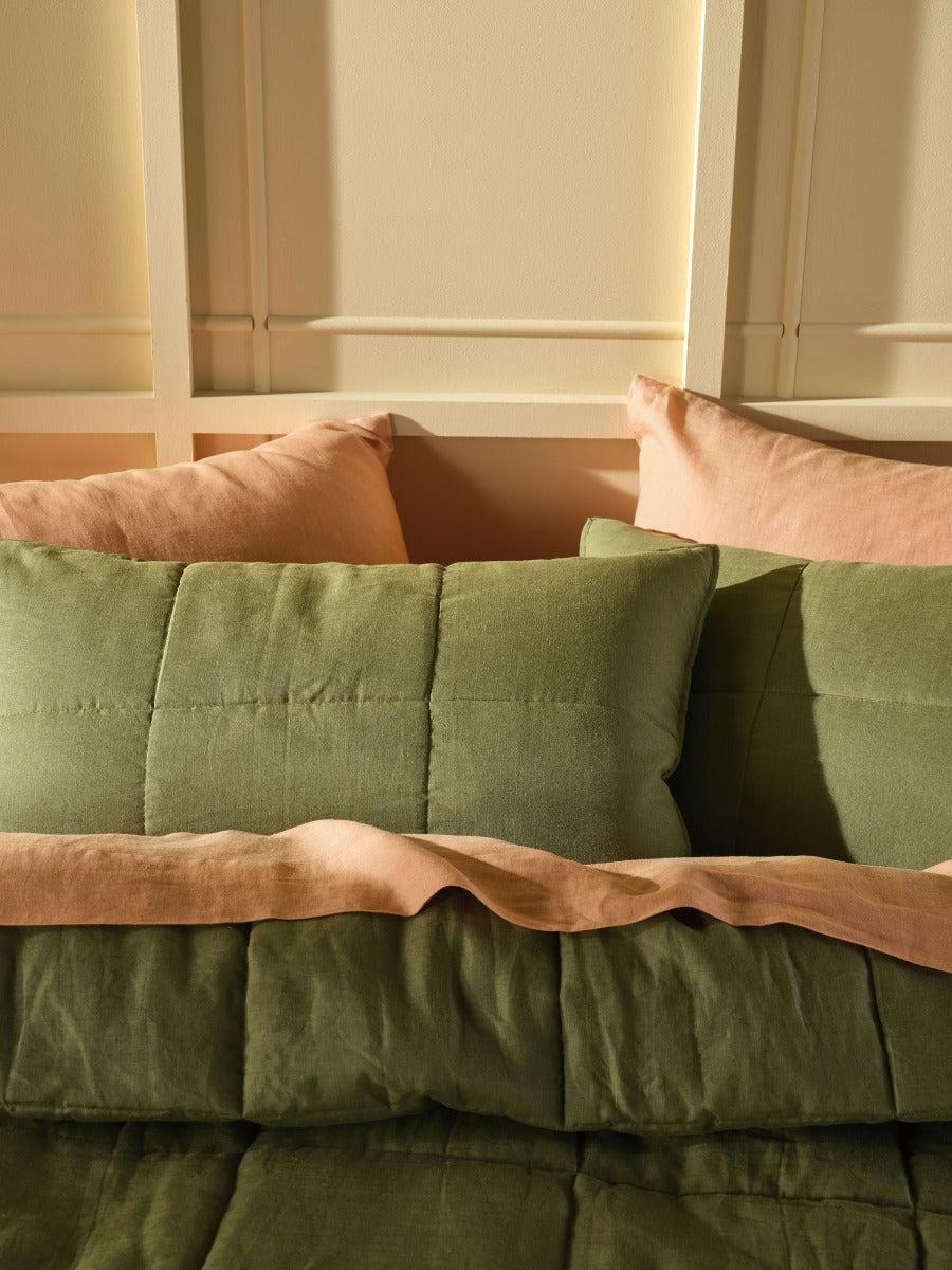 Pure Linen Nimes Moss Pillow Sham Pair