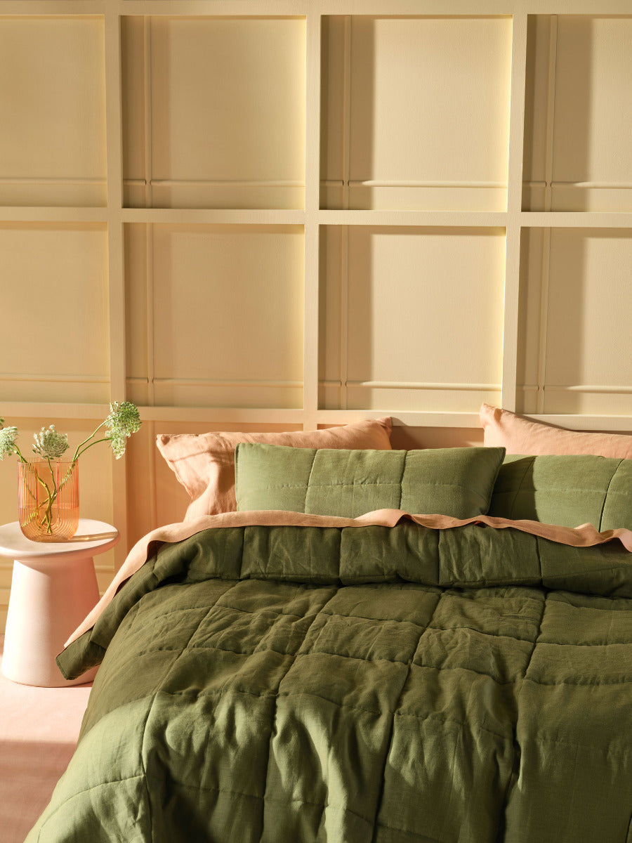 Pure Linen Nimes Moss Coverlet