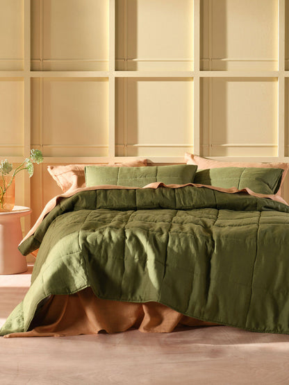 Pure Linen Nimes Moss Coverlet