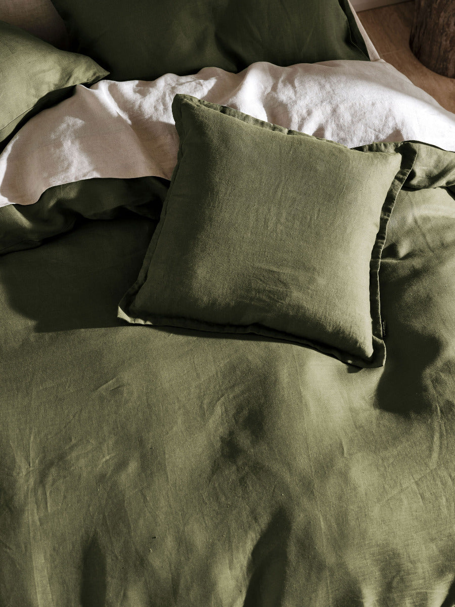 Pure Linen Nimes Moss Quilt Cover Set