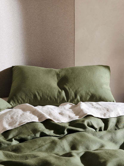 Pure Linen Nimes Moss Quilt Cover Set