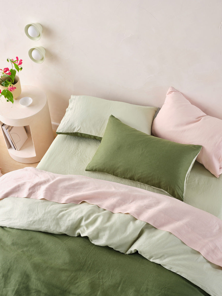 Pure Linen Nimes Duet Moss/Wasabi Quilt Cover Set