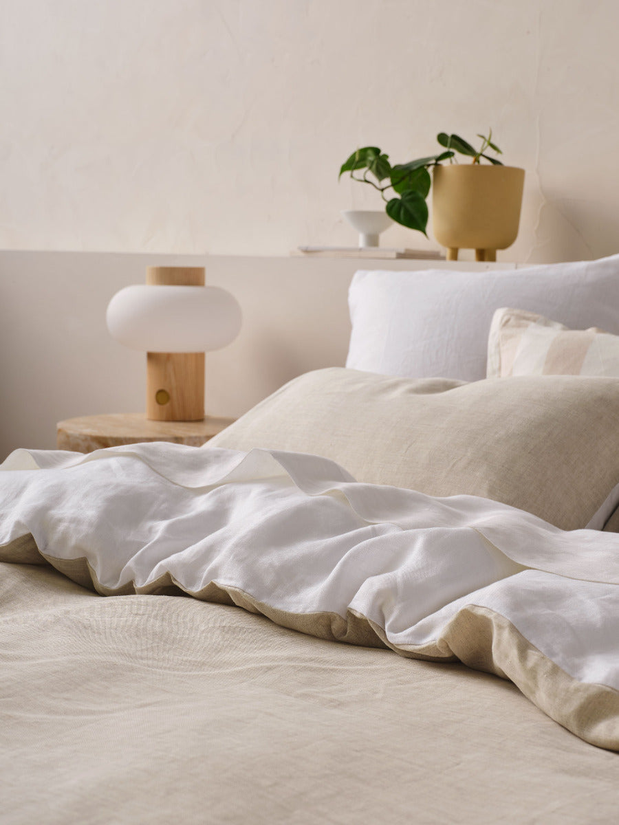 Pure Linen Nimes Duet White/Natural Quilt Cover Set