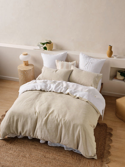 Pure Linen Nimes Duet White/Natural Quilt Cover Set