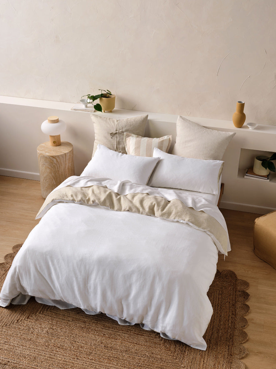 Pure Linen Nimes Duet White/Natural Quilt Cover Set