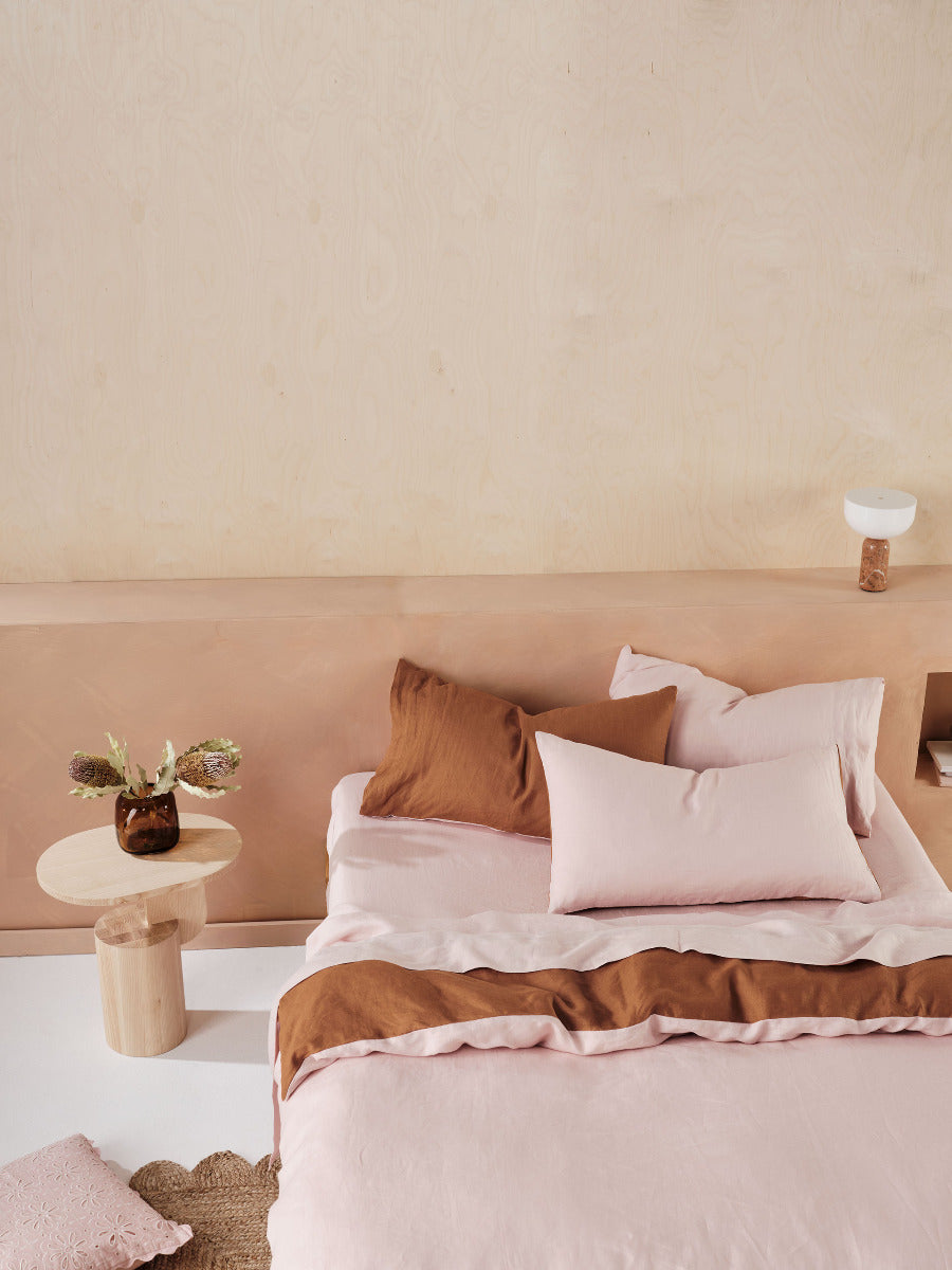Pure Linen Nimes Duet Rose/Cinnamon Quilt Cover Set
