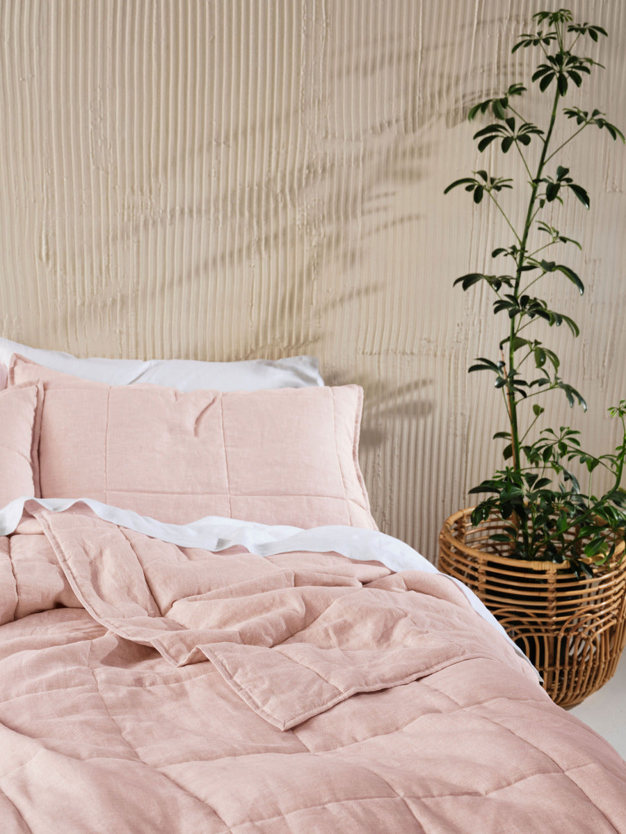 Pure Linen Nimes Rose Coverlet