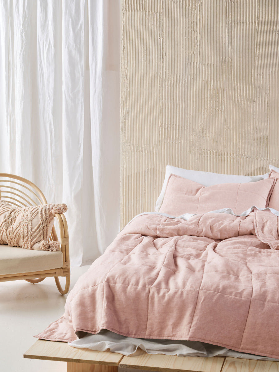 Pure Linen Nimes Rose Coverlet