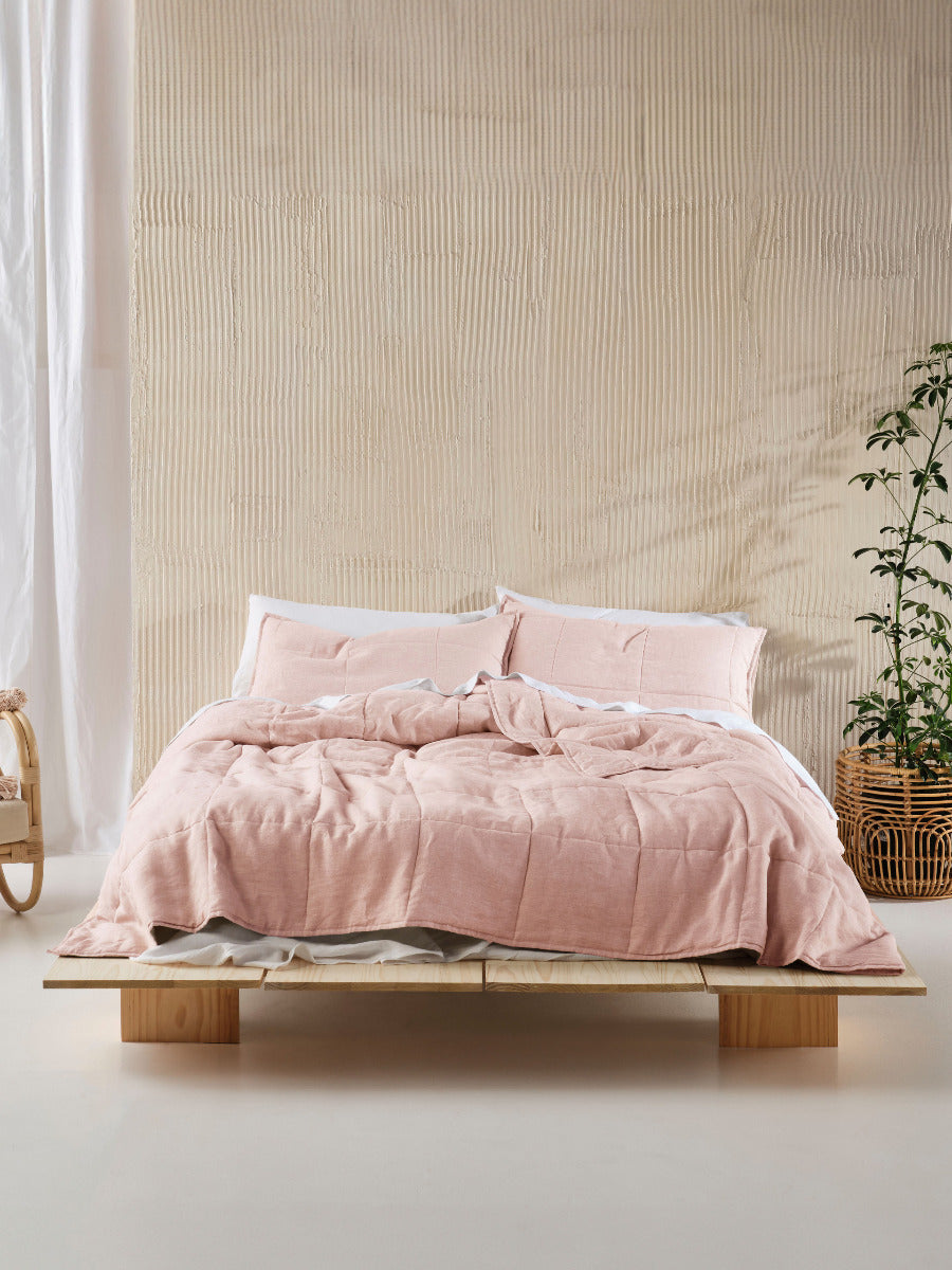 Pure Linen Nimes Rose Coverlet