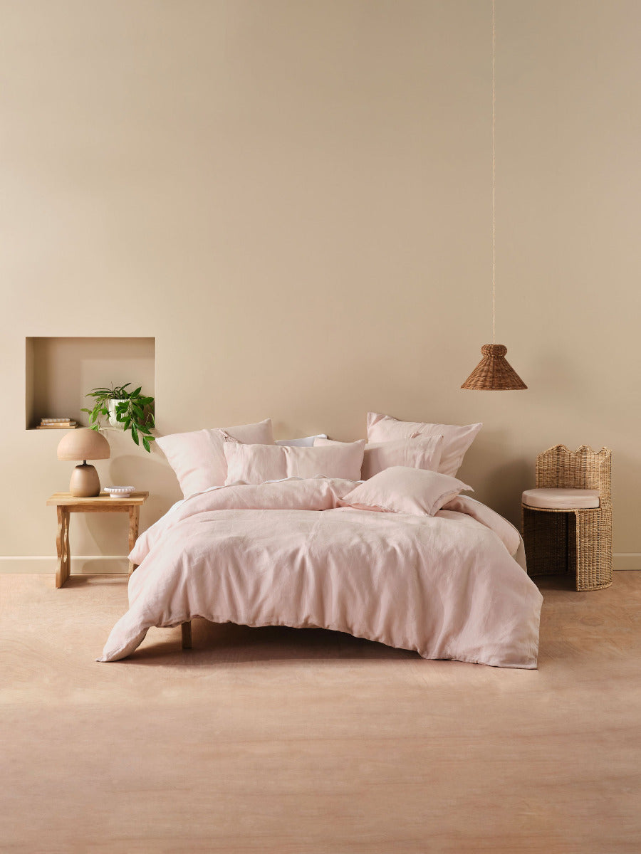 Pure Linen Nimes Rose Pink Quilt Cover Set