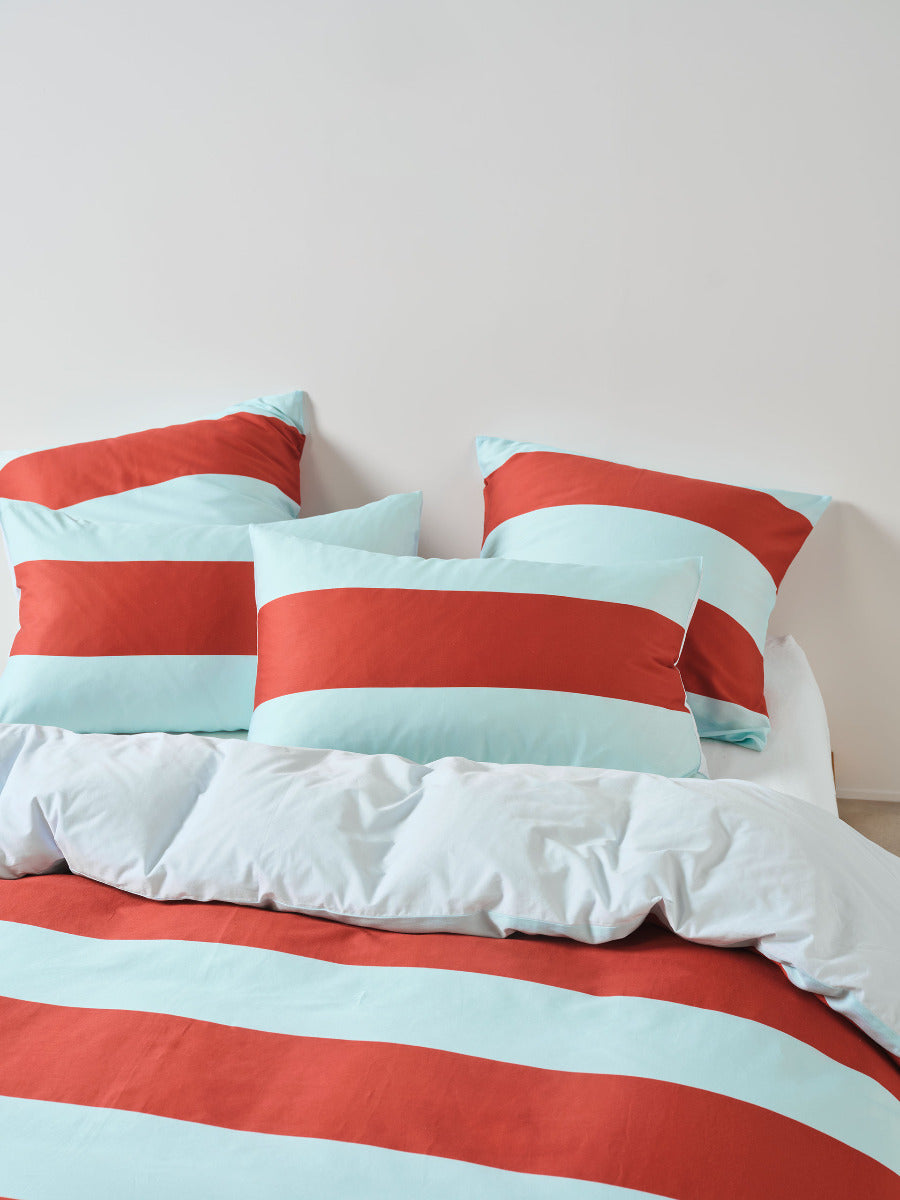 Rugby Stripe Chilli Quilt Cover Set