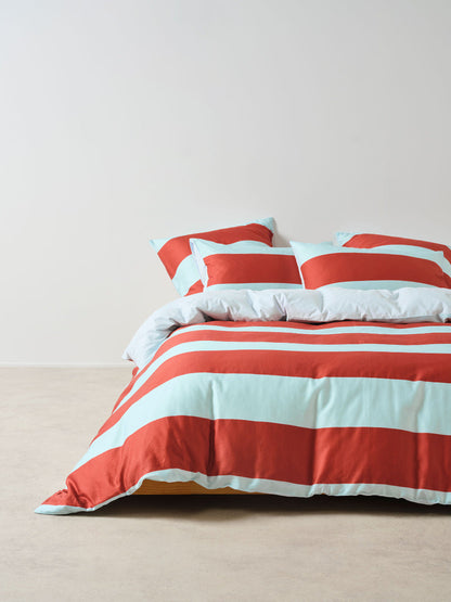 Rugby Stripe Chilli Quilt Cover Set