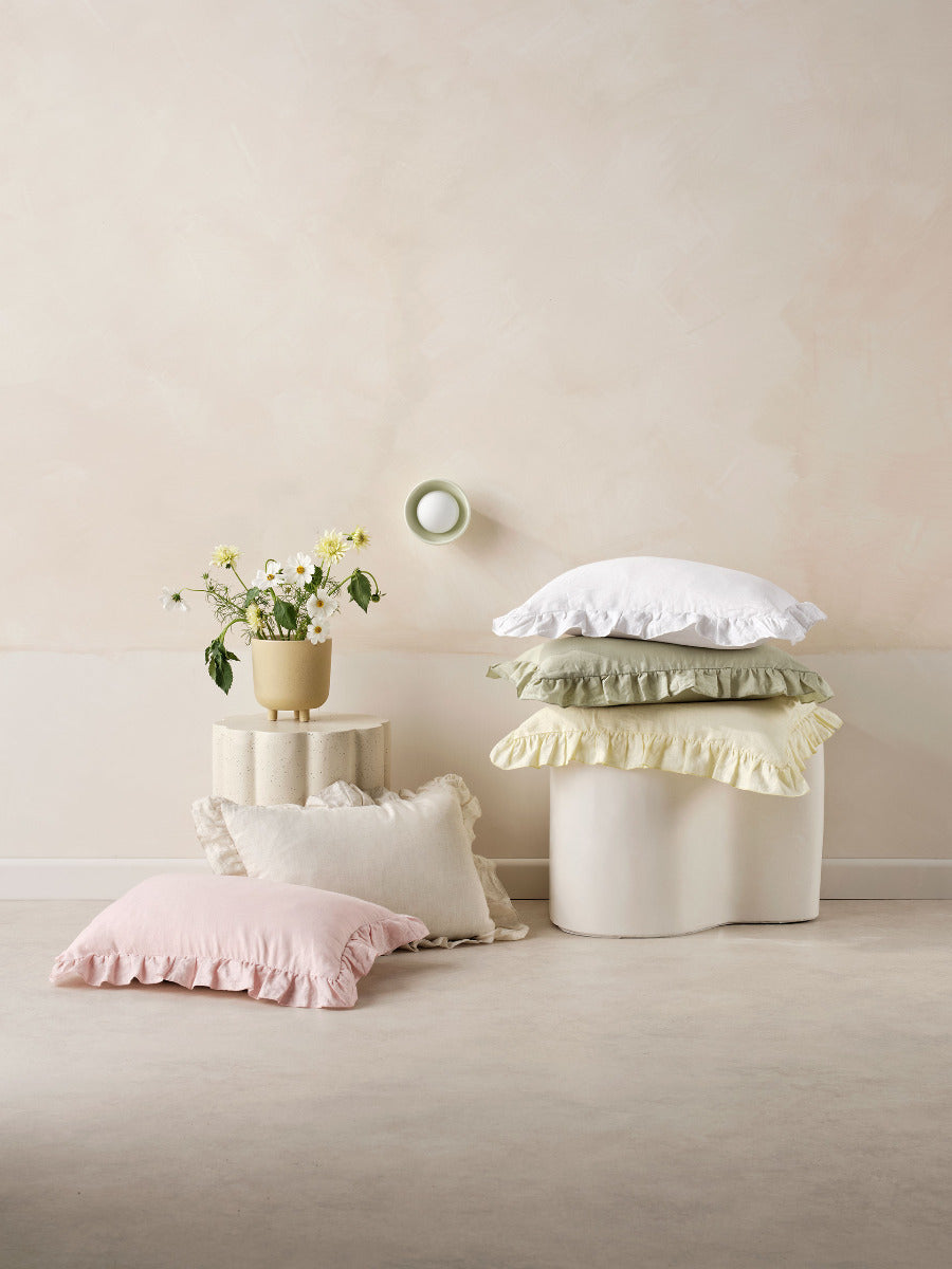 Pure Linen Nimes Ruffle Wasabi 40x60cm Cushion