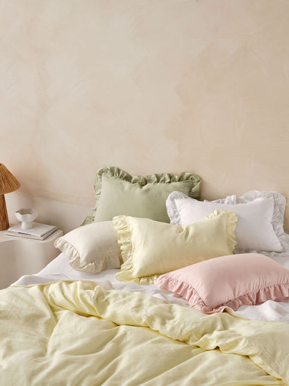 Pure Linen Nimes Ruffle Lemon 40x60cm Cushion