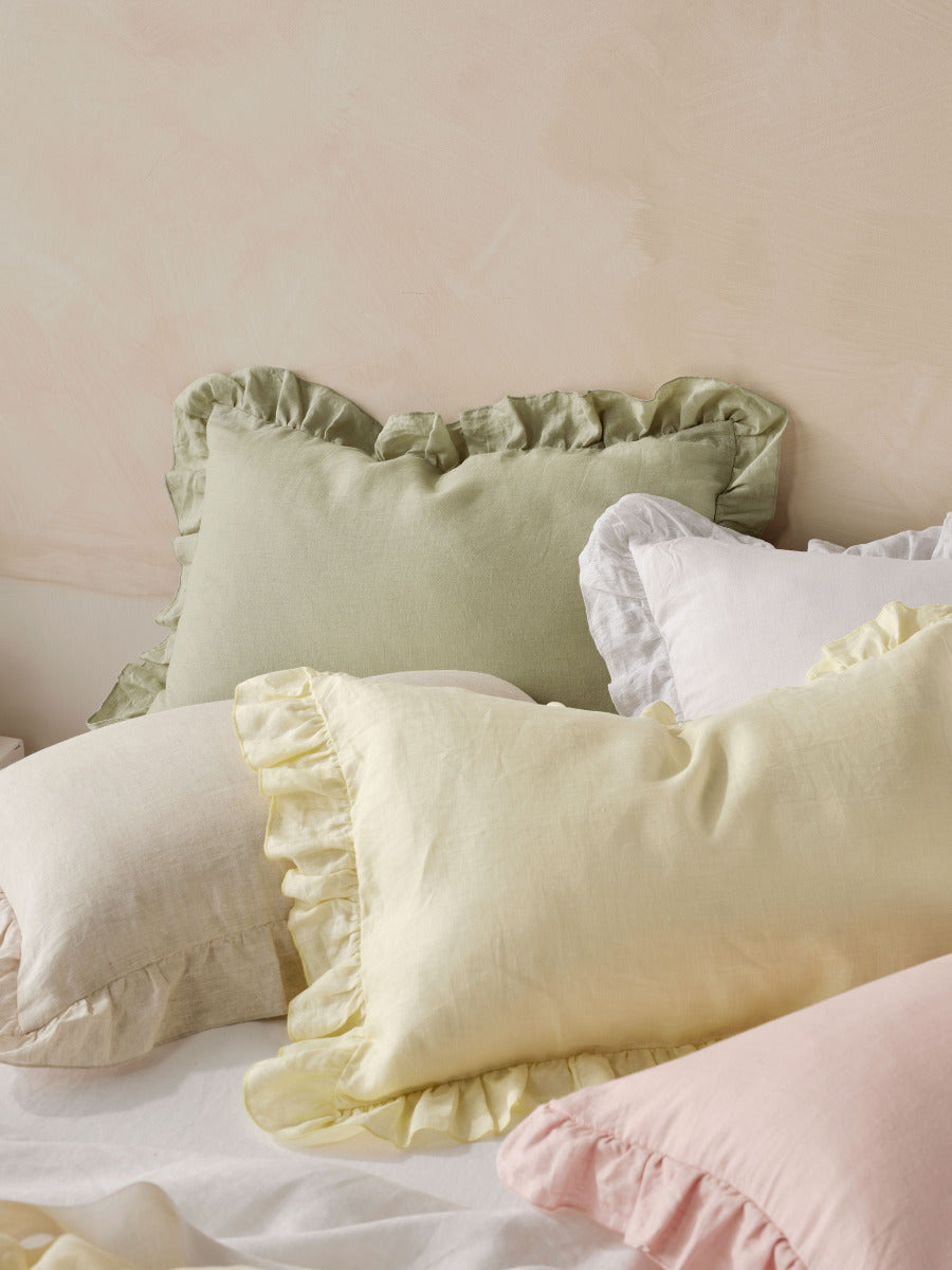 Pure Linen Nimes Ruffle Wasabi 40x60cm Cushion