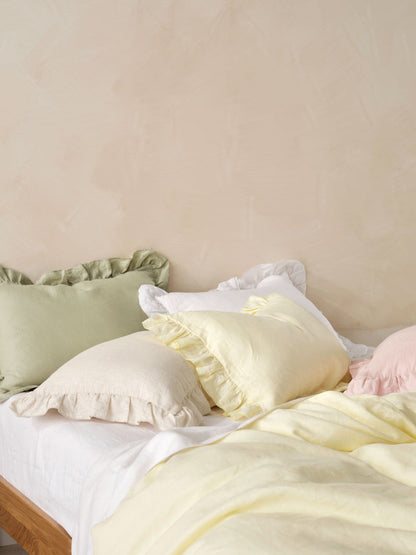 Pure Linen Nimes Ruffle Wasabi 40x60cm Cushion