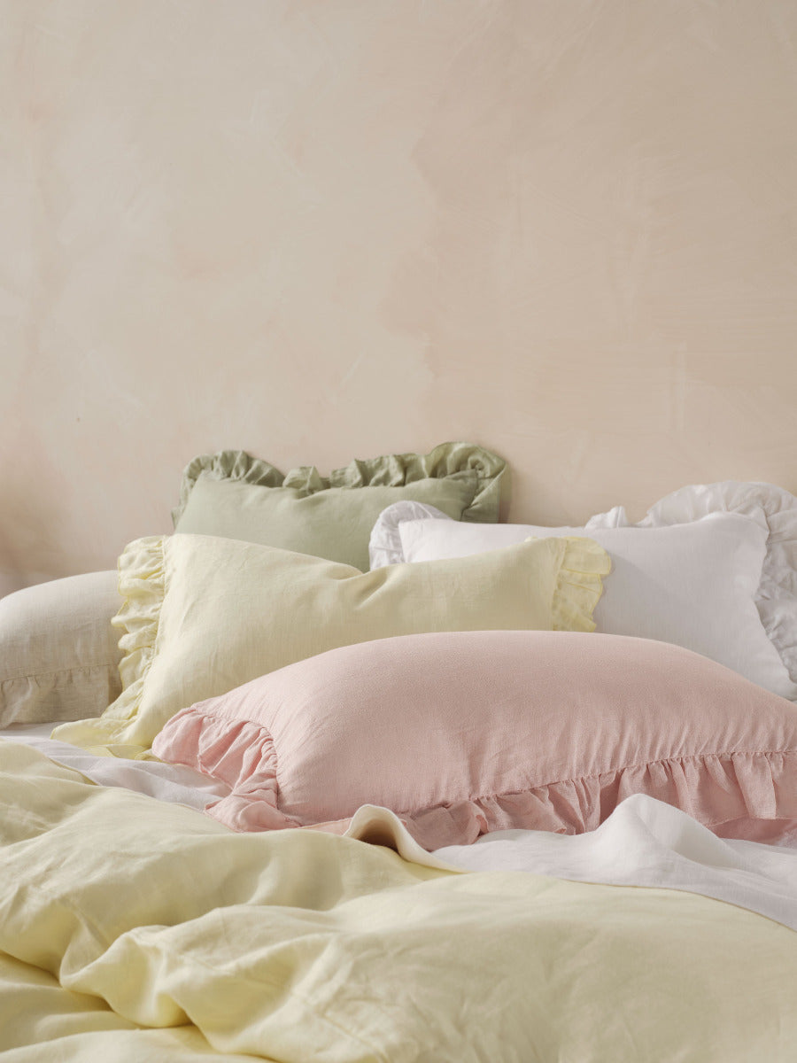 Pure Linen Nimes Ruffle White 40x60cm Cushion