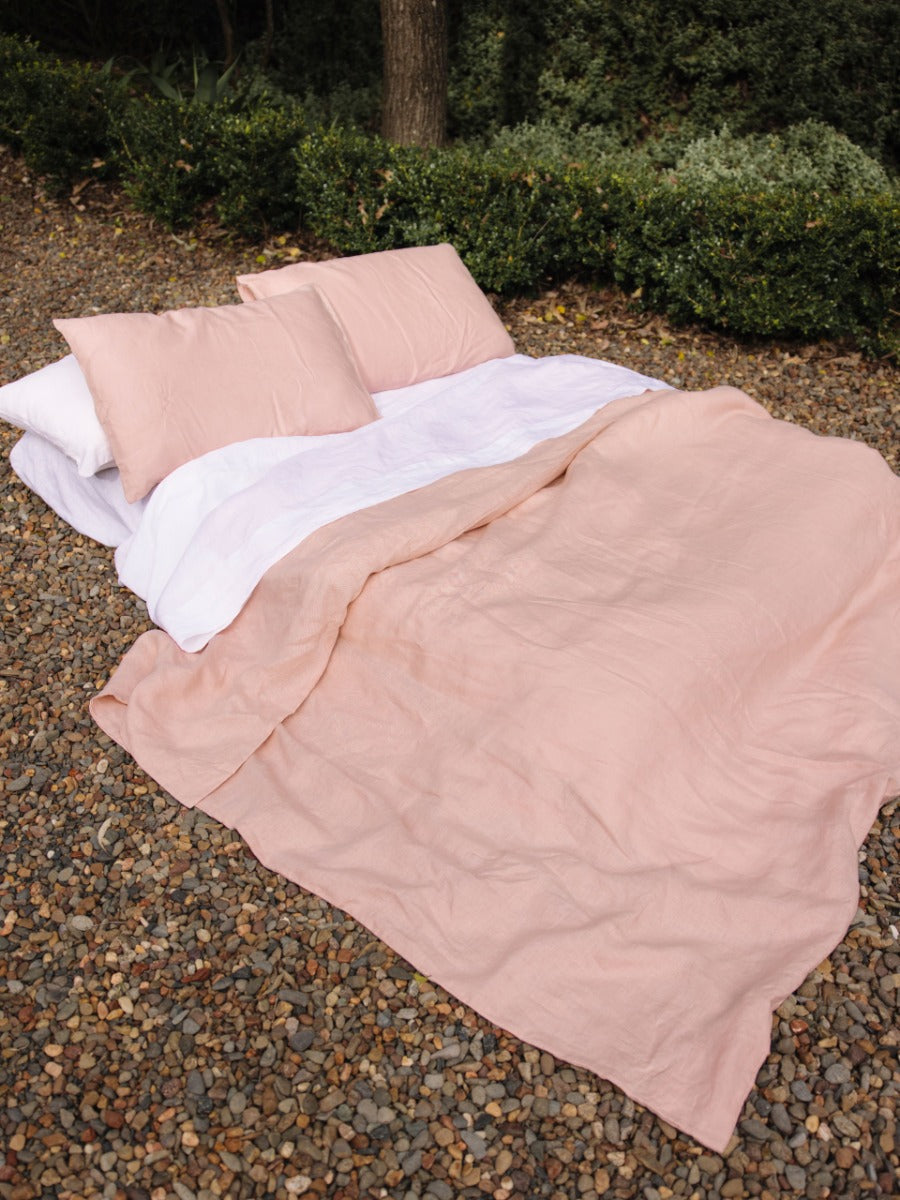 Pure Linen Nimes Rose Pink Quilt Cover Set