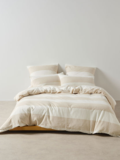 Vintage Wide Stripe Natural Quilt Cover Set