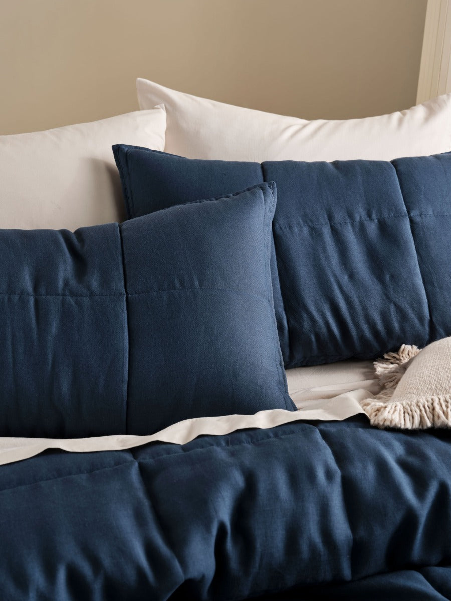 Pure Linen Nimes Navy Pillow Sham Pair