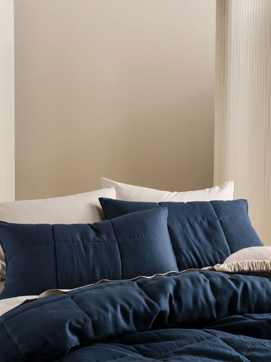 Pure Linen Nimes Navy Pillow Sham Pair