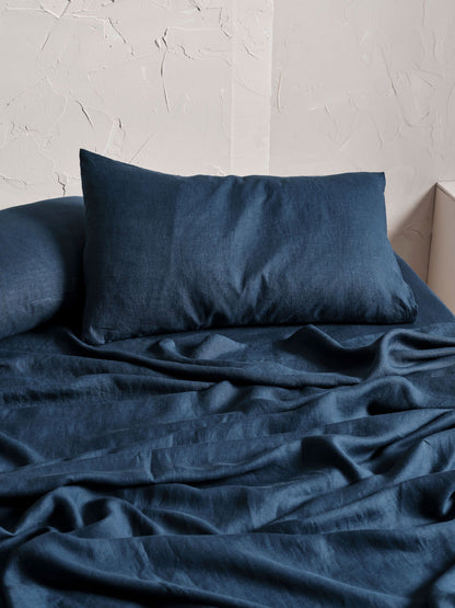Pure Linen Nimes Navy Standard Pillowcase