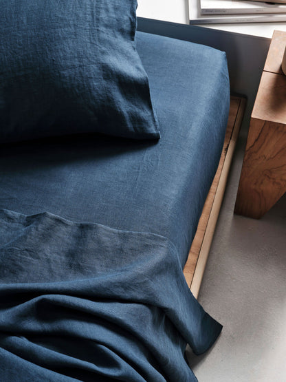Pure Linen Nimes Navy Sheet Set