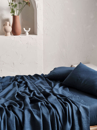 Pure Linen Nimes Navy Sheet Set