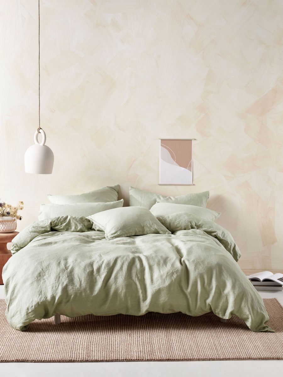 Pure Linen Nimes Wasabi Quilt Cover Set