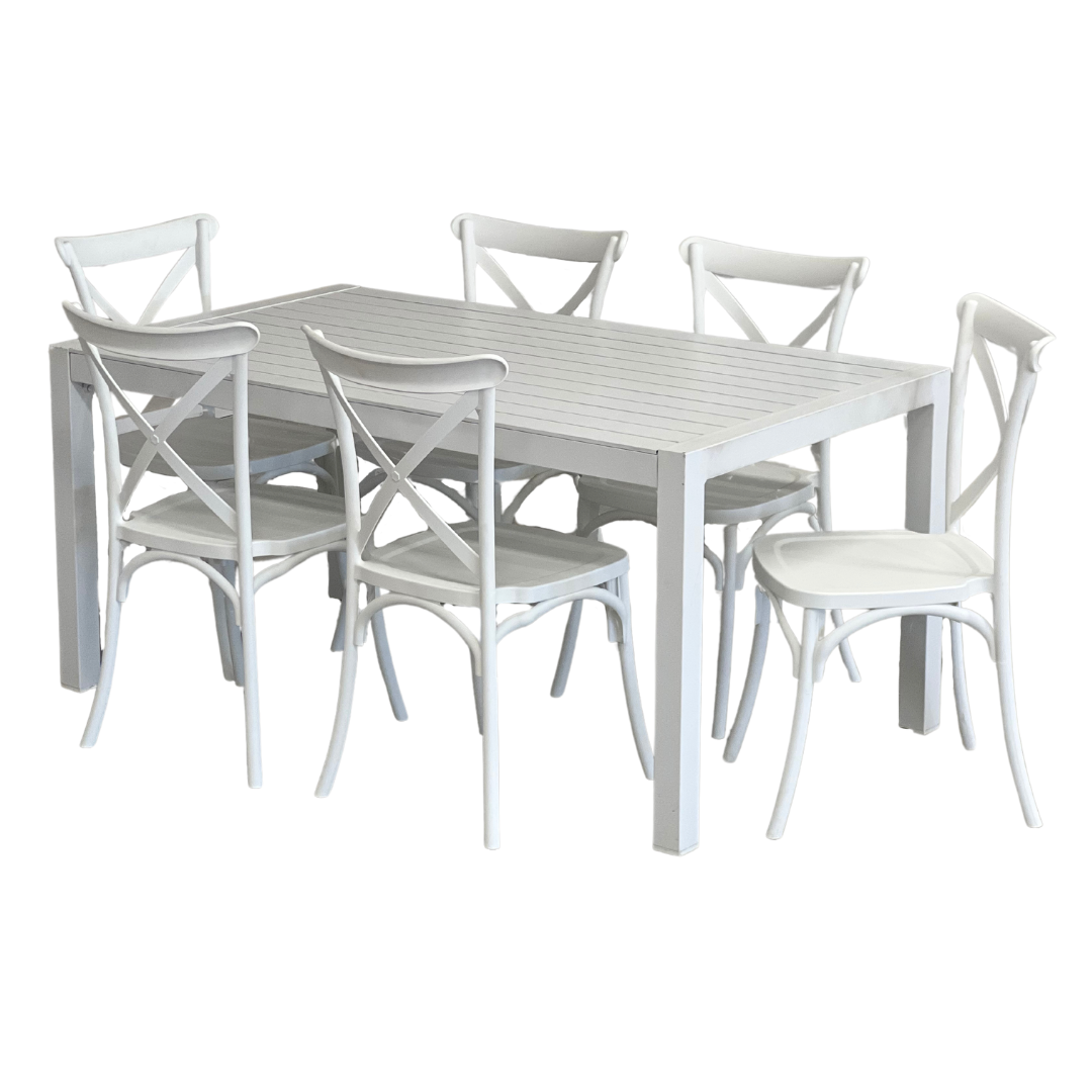 Matzo Heritage 7 Piece Outdoor Dining Setting | White