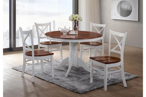 Crossback Dining Setting with Timber Seats - White and Antique Oak